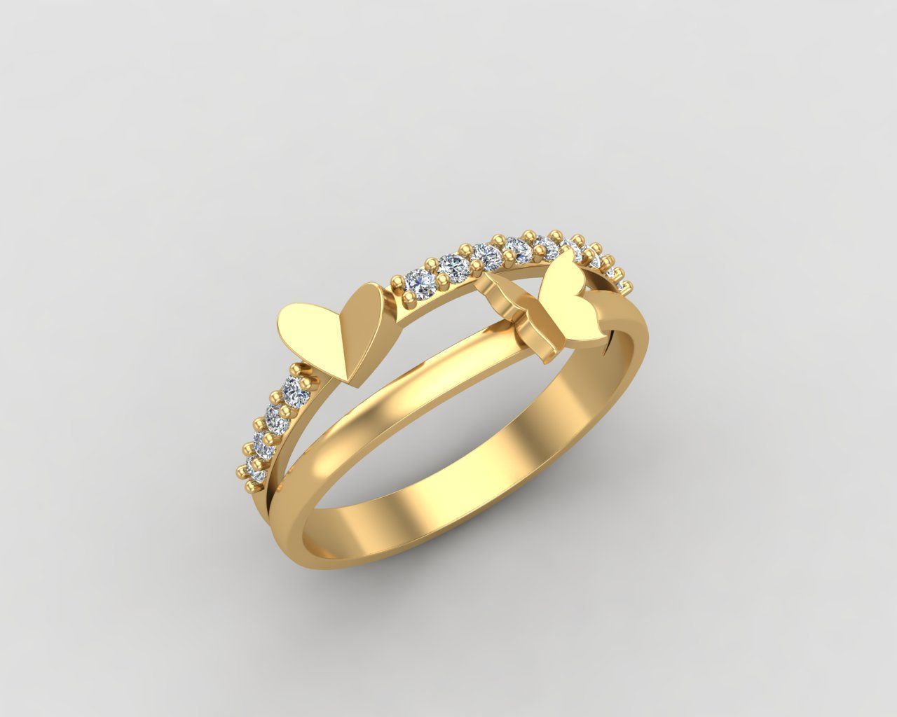 Minimal butterfly and Heart diamond ring 148-MW 3D print model_24