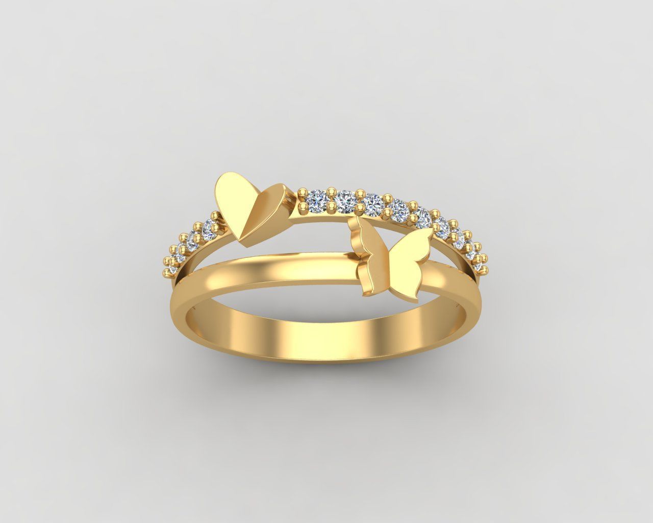 Minimal butterfly and Heart diamond ring 148-MW 3D print model_25