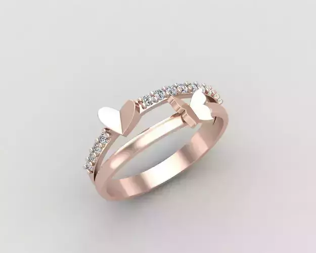 Minimal butterfly and Heart diamond ring 148-MW 3D print model