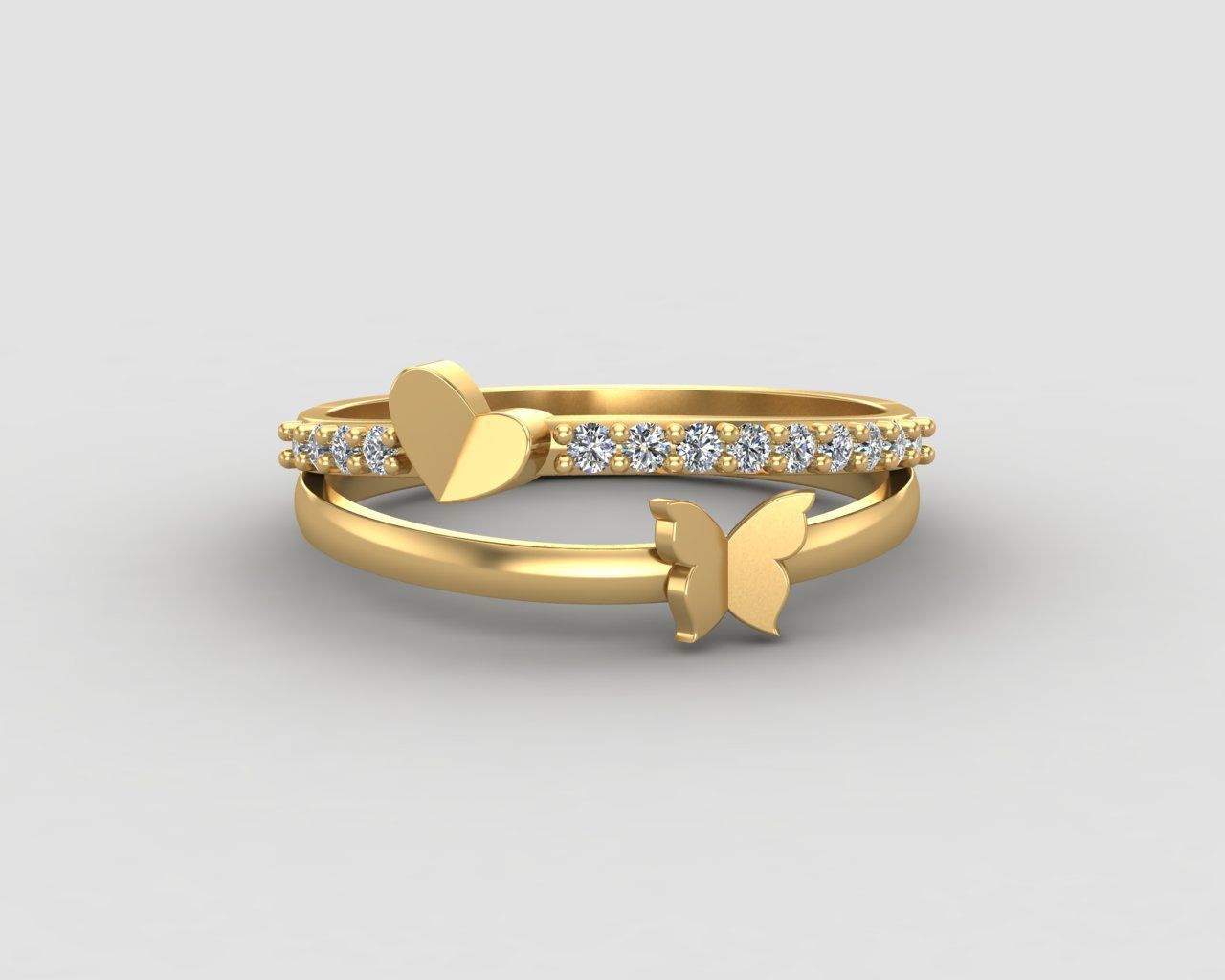 Minimal butterfly and Heart diamond ring 148-MW 3D print model_26