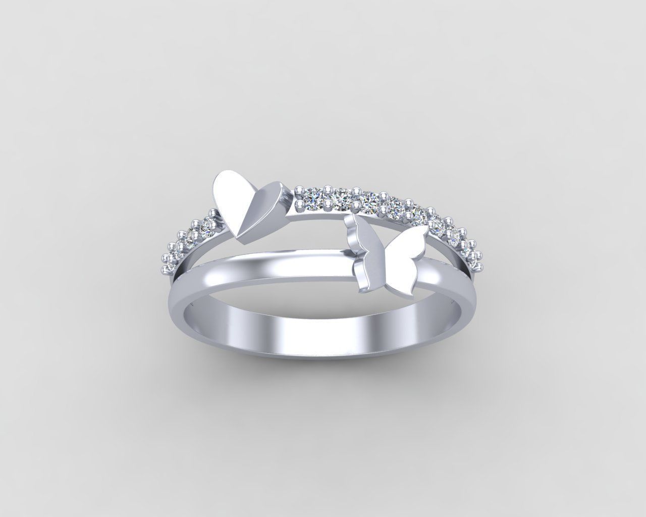 Minimal butterfly and Heart diamond ring 148-MW 3D print model_17