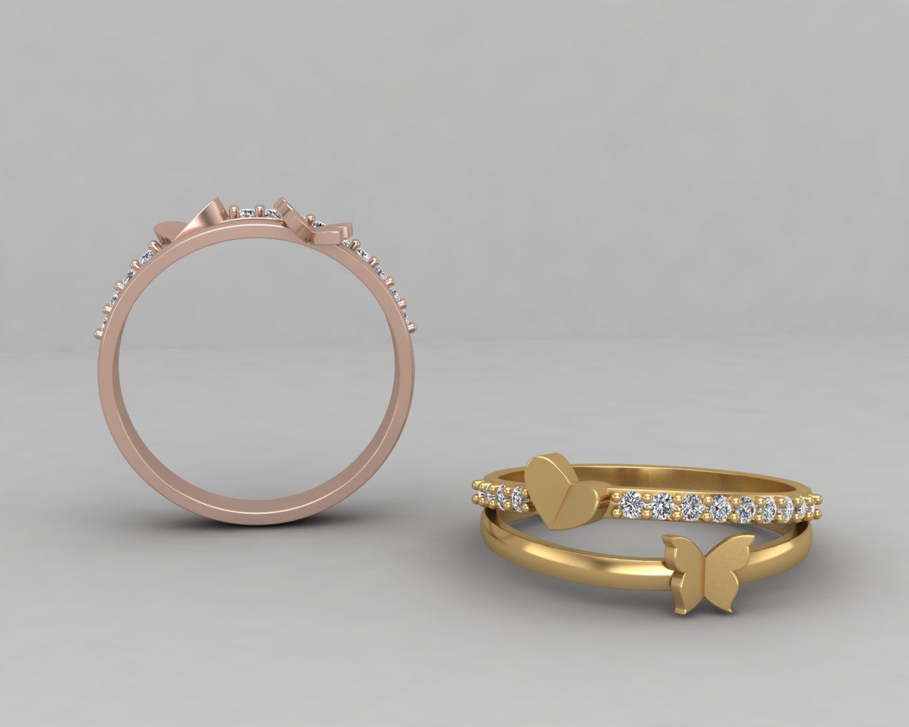Minimal butterfly and Heart diamond ring 148-MW 3D print model_1