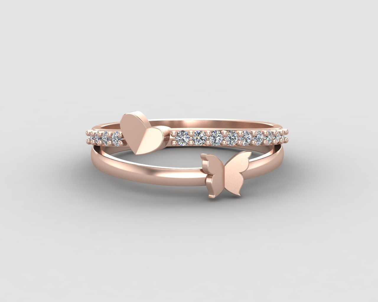 Minimal butterfly and Heart diamond ring 148-MW 3D print model_6