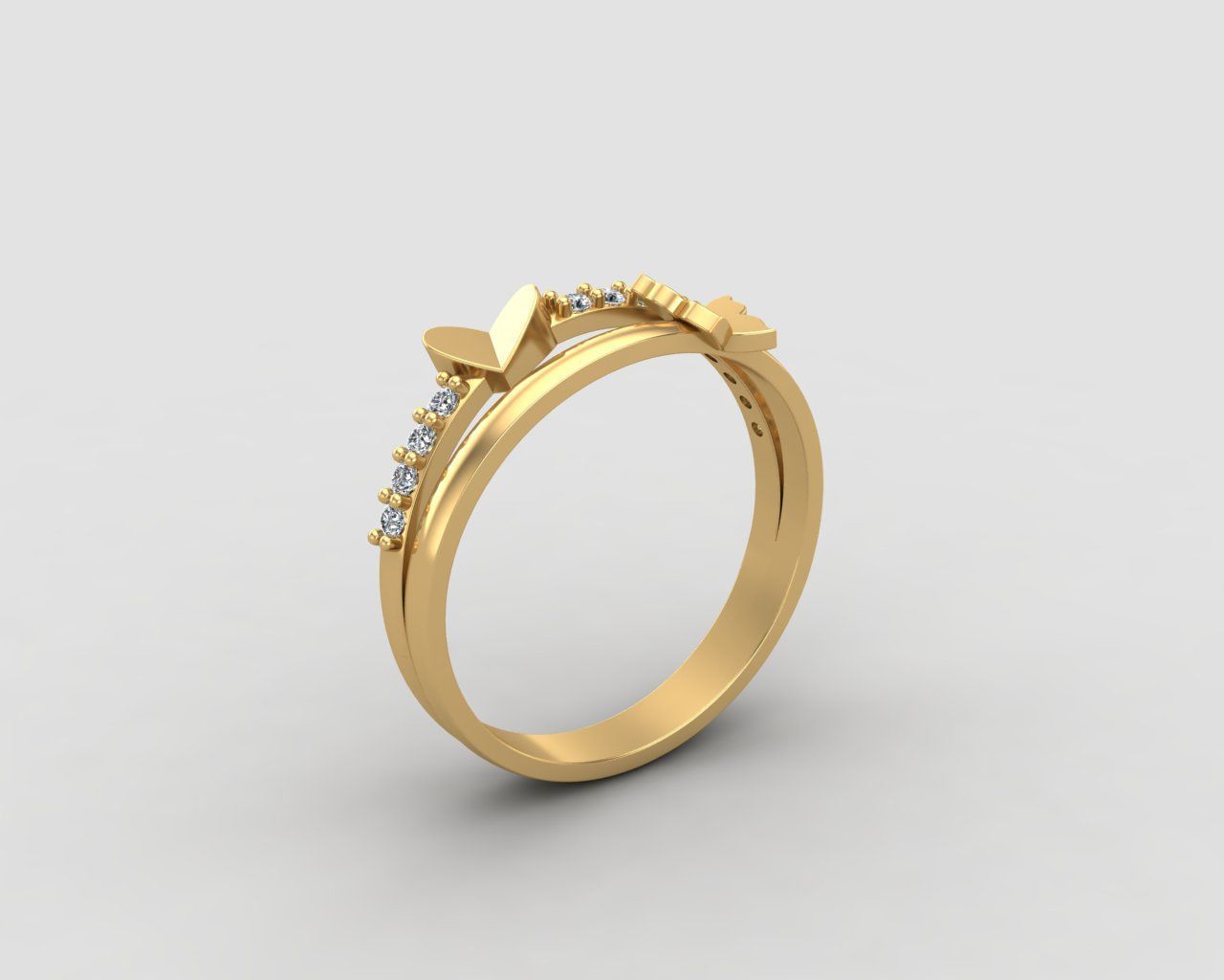 Minimal butterfly and Heart diamond ring 148-MW 3D print model_23