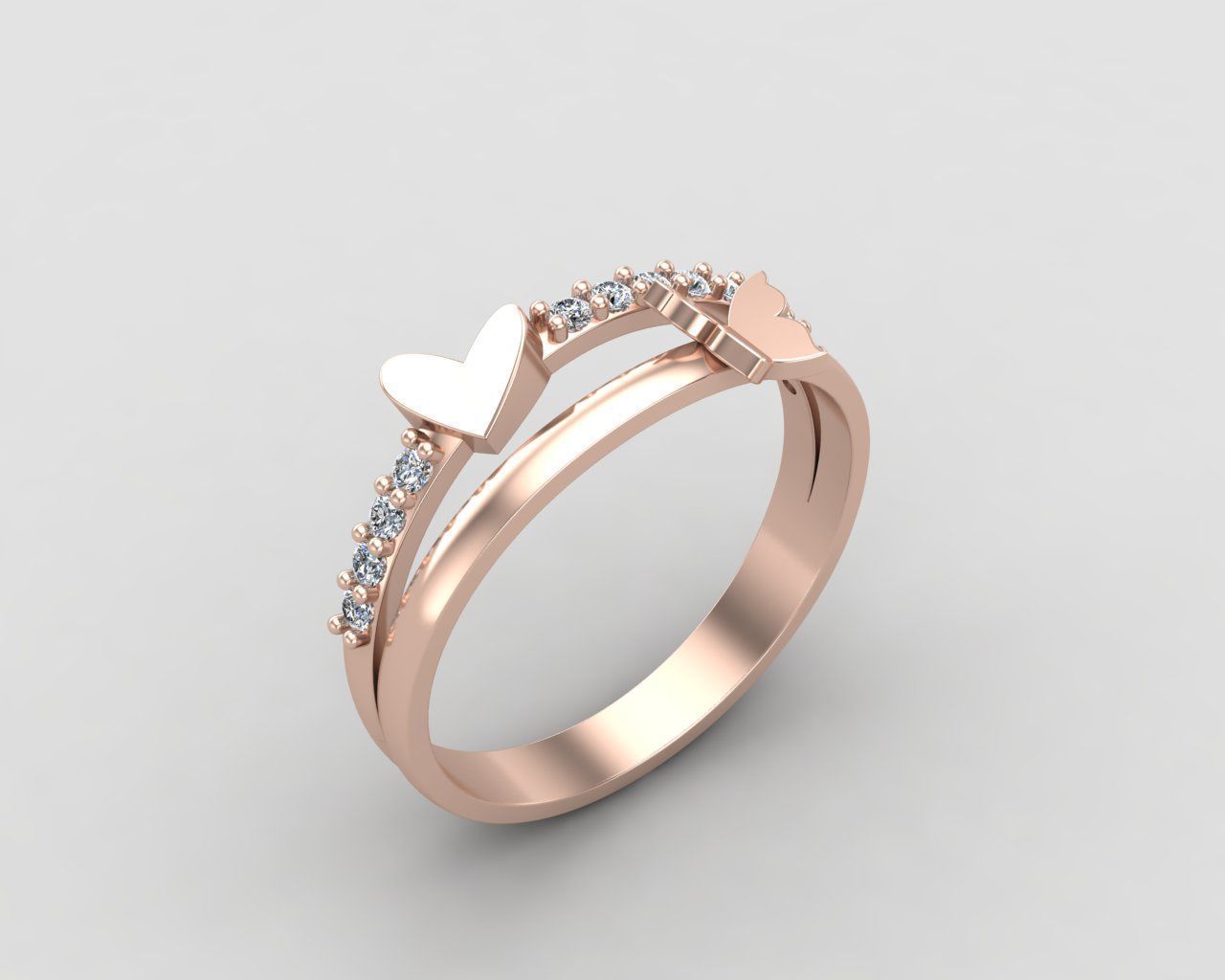 Minimal butterfly and Heart diamond ring 148-MW 3D print model_3