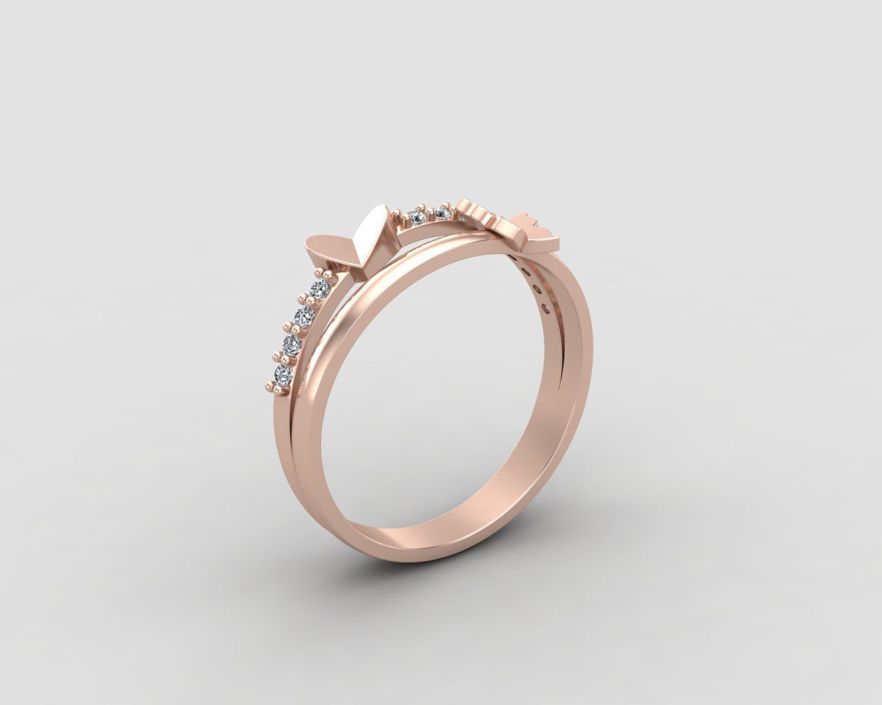 Minimal butterfly and Heart diamond ring 148-MW 3D print model_4