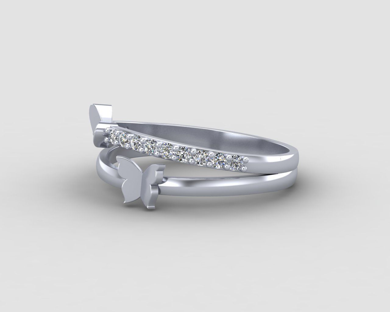 Minimal butterfly and Heart diamond ring 148-MW 3D print model_19