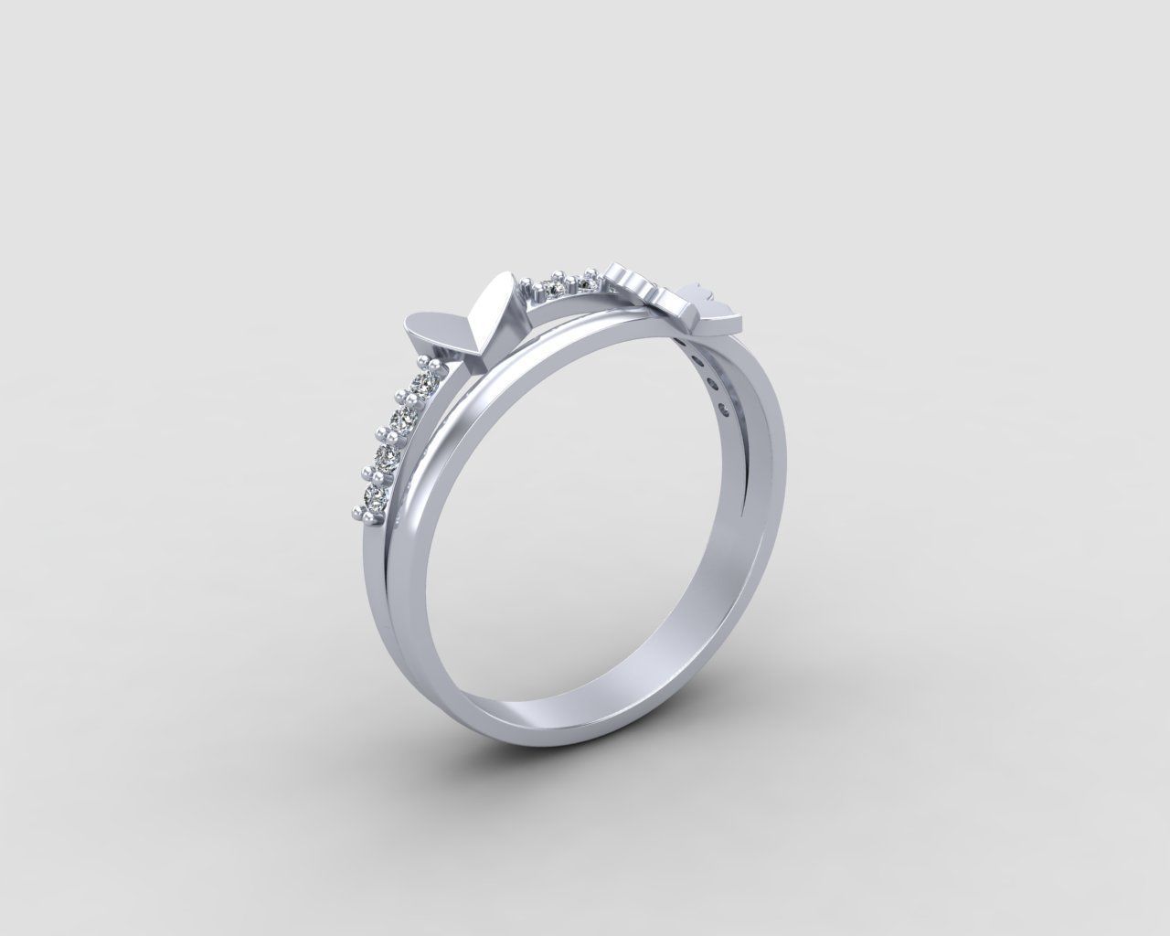 Minimal butterfly and Heart diamond ring 148-MW 3D print model_15