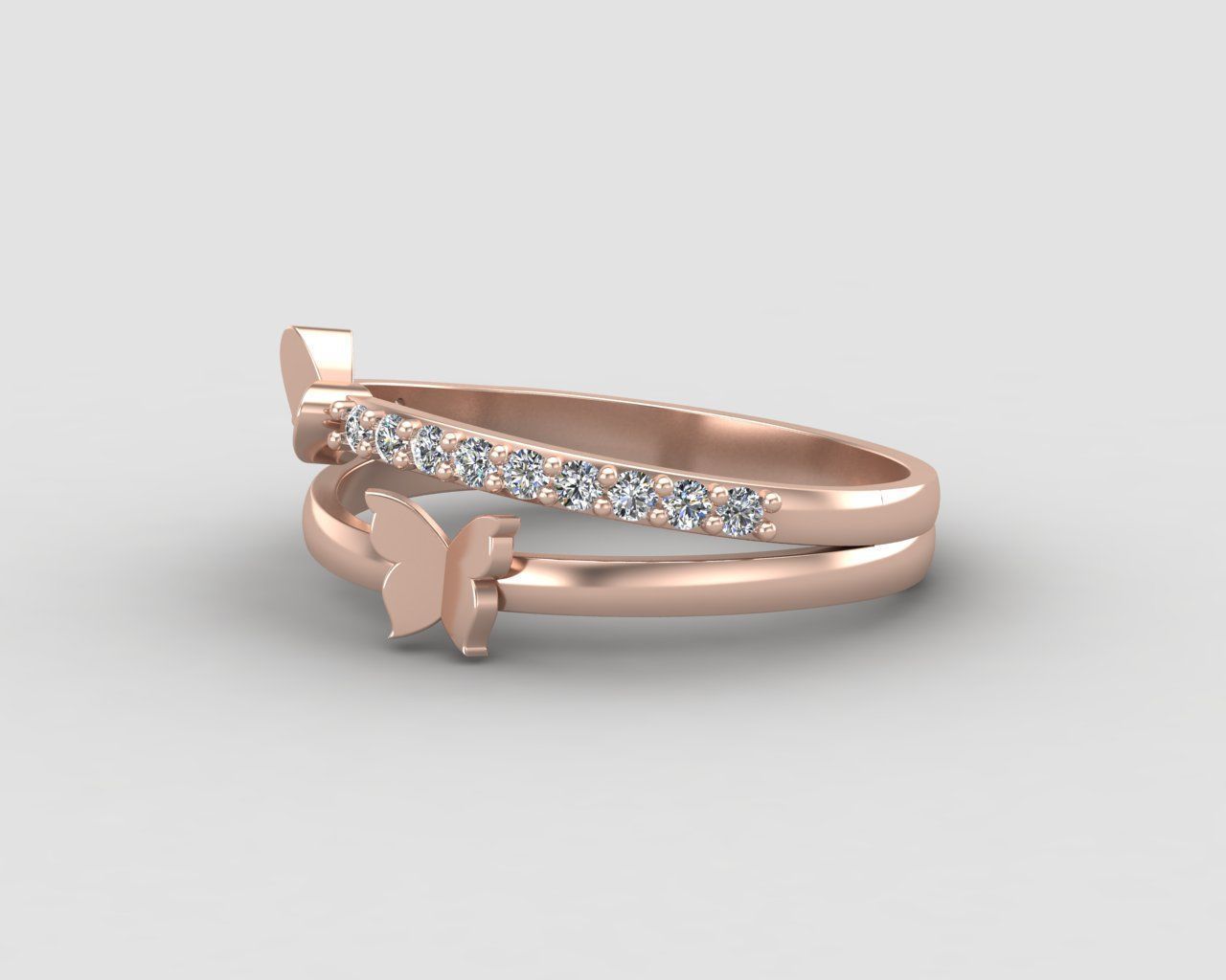 Minimal butterfly and Heart diamond ring 148-MW 3D print model_7