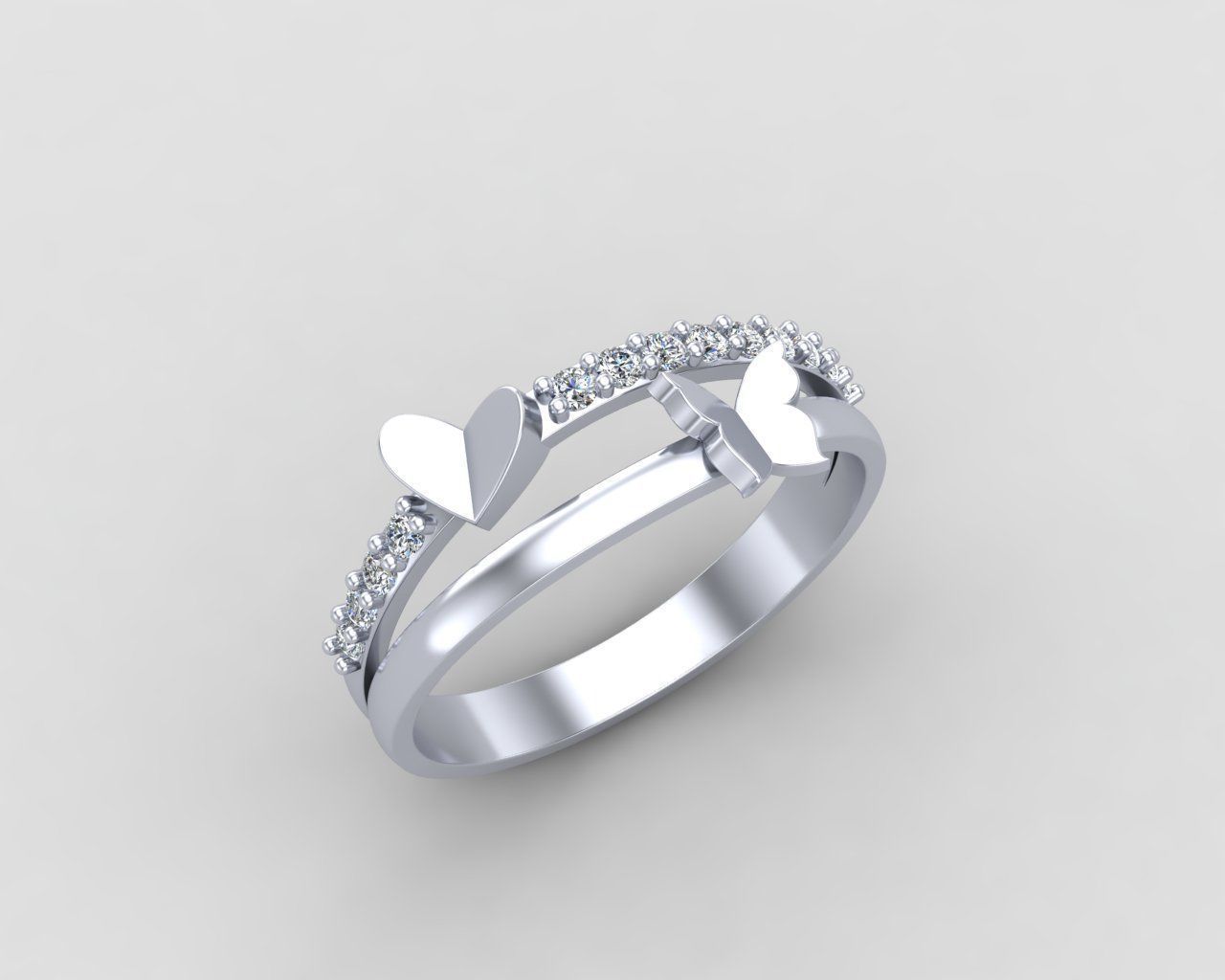 Minimal butterfly and Heart diamond ring 148-MW 3D print model_16