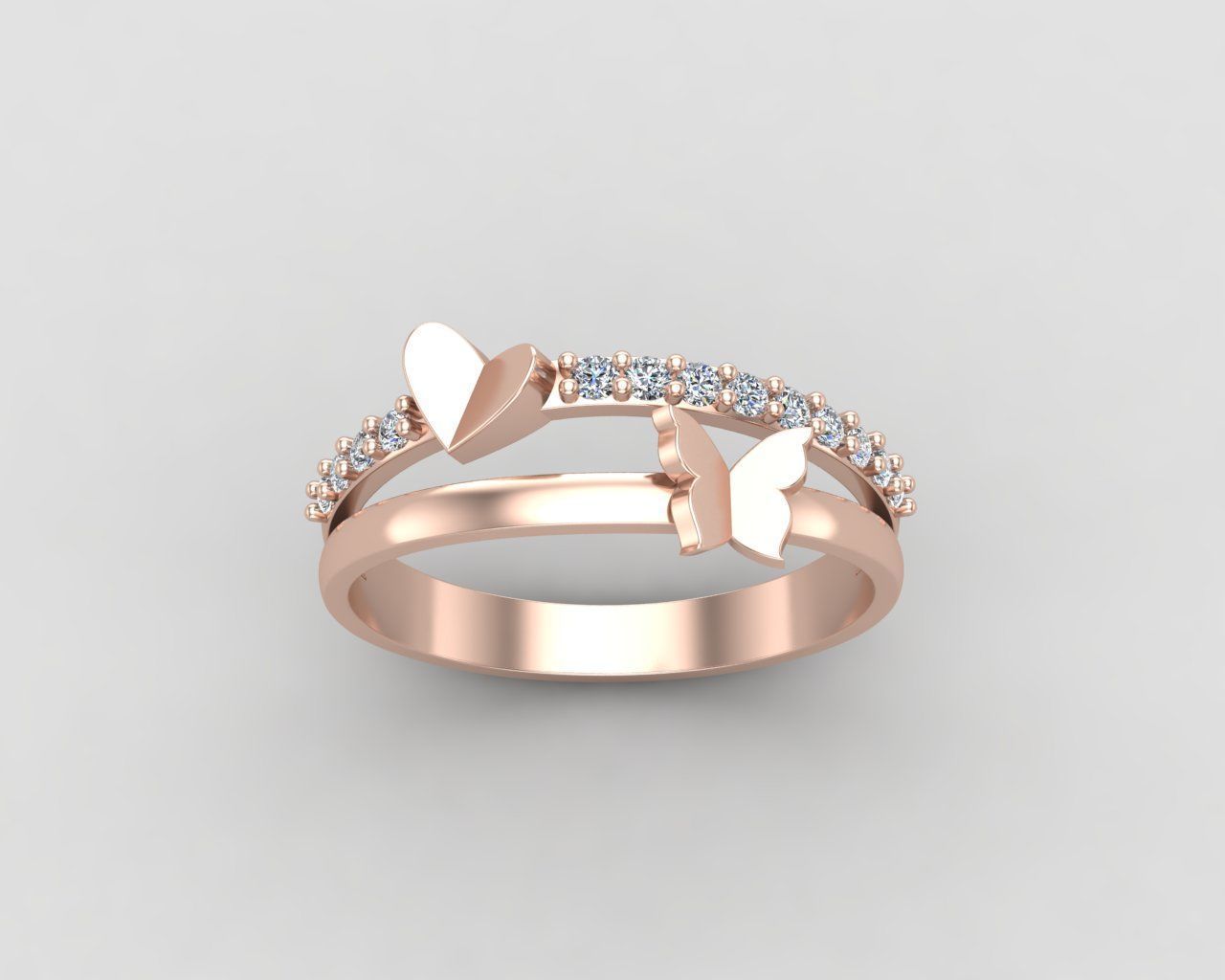 Minimal butterfly and Heart diamond ring 148-MW 3D print model_5