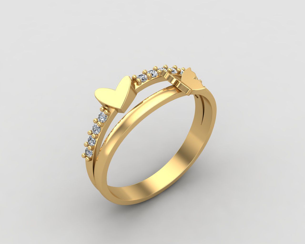 Minimal butterfly and Heart diamond ring 148-MW 3D print model_22