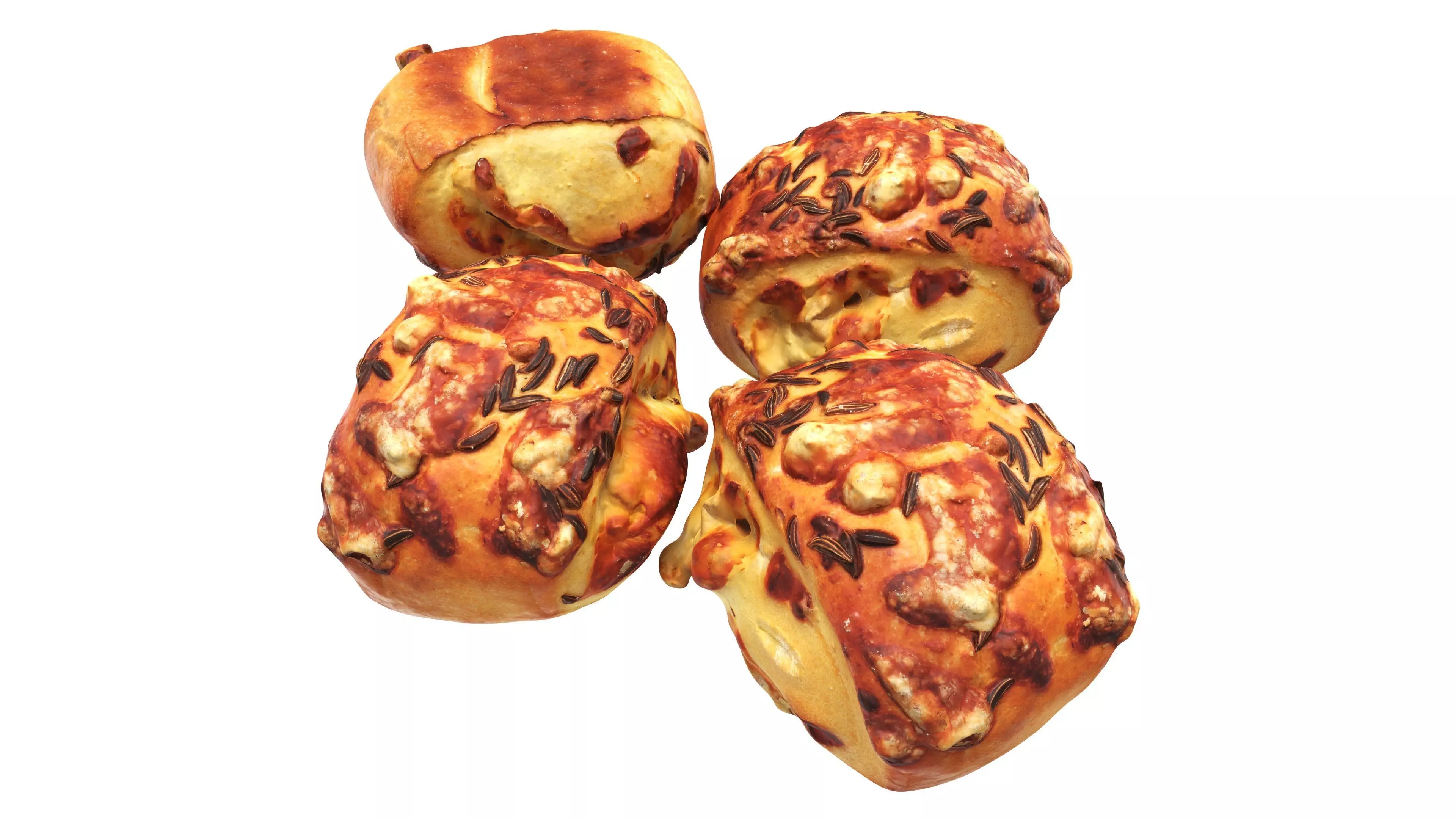 Mini-bun with cheese and cumin seeds 3D model_0