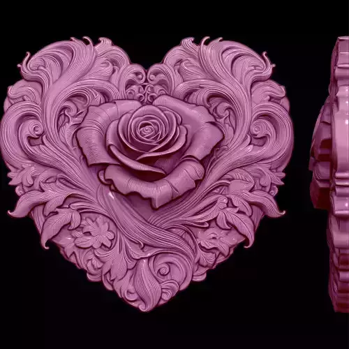 Romantic Heart of Roses Relief STL file for 3d printing or CNC Free 3D print model