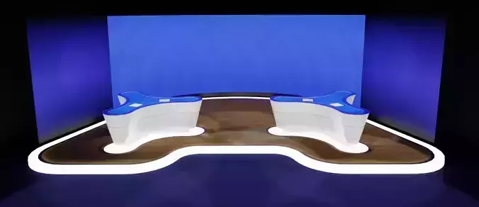 Blue studio with tables and canvas and lighting