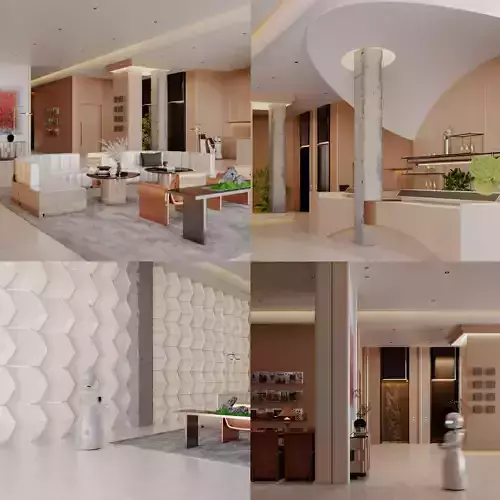 Modern hotel lobby  front desk  negotiation area-cr