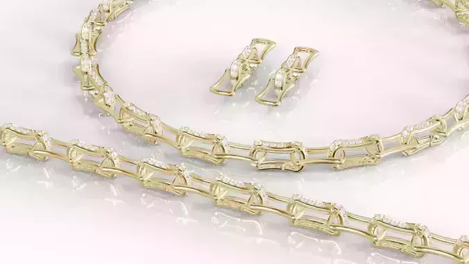 Jewelry Necklace Bracelet Earring Gold Set Editable 3DM