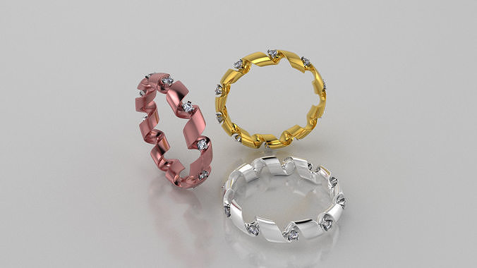 engagement ring spiral with diamonds sz17mm 3D print model