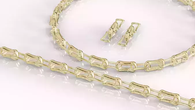 Jewelry Necklace Bracelet Earring Gold Set Editable 3DM