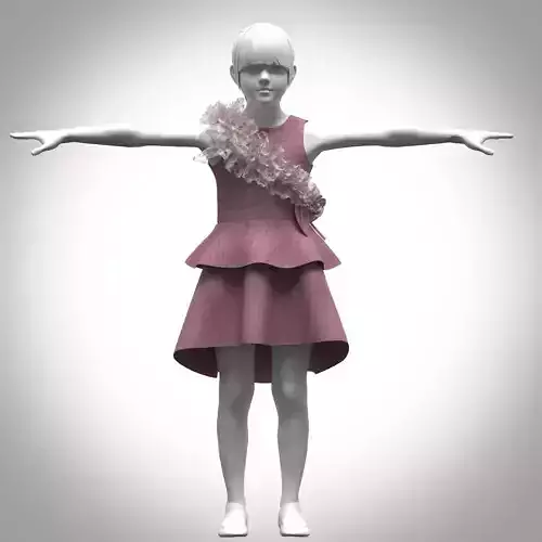 Girls Floral Dress Rigged Low-poly 3D model