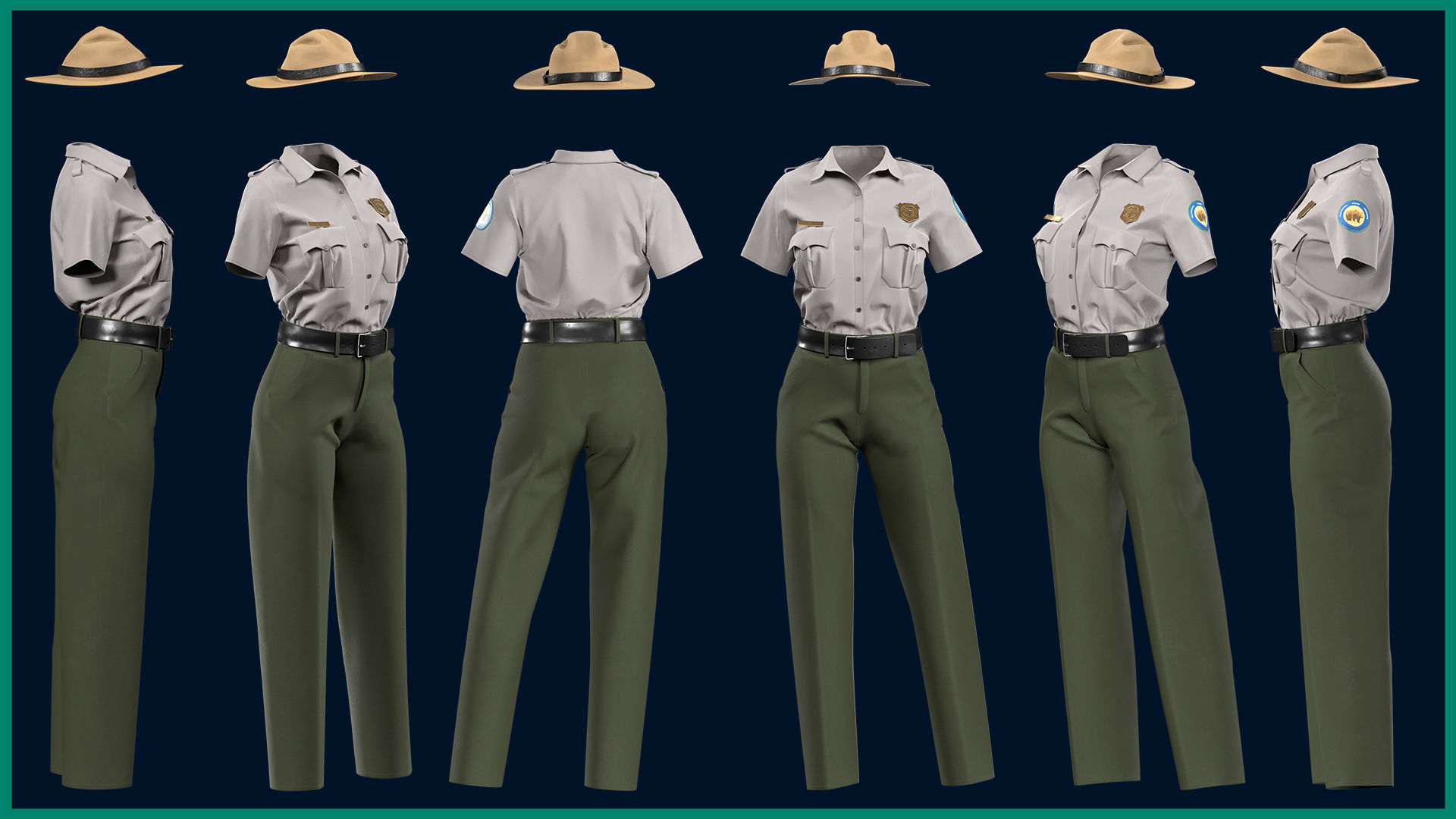 female ranger uniform with texture 3D model_2