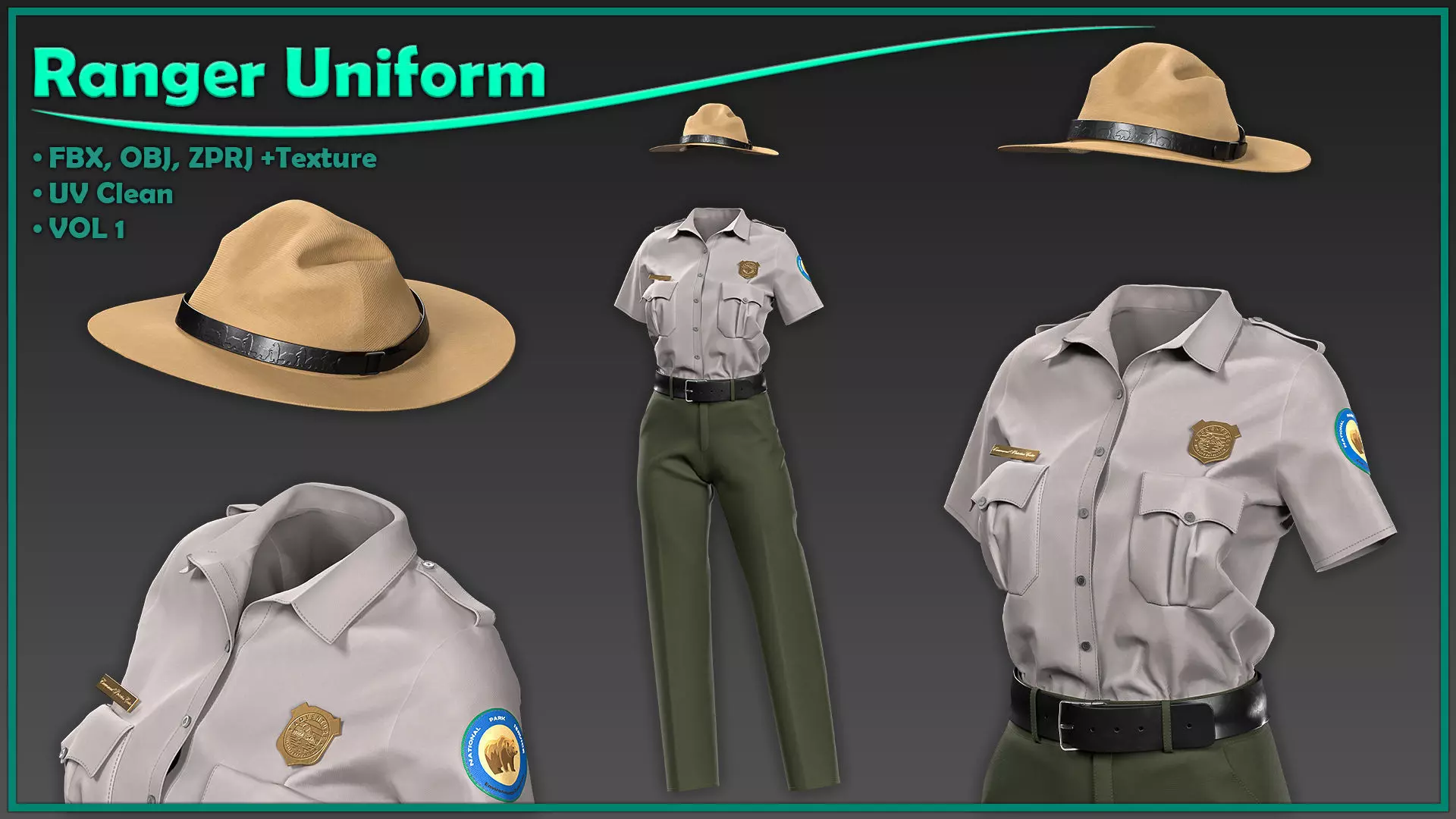 female ranger uniform with texture 3D model_0