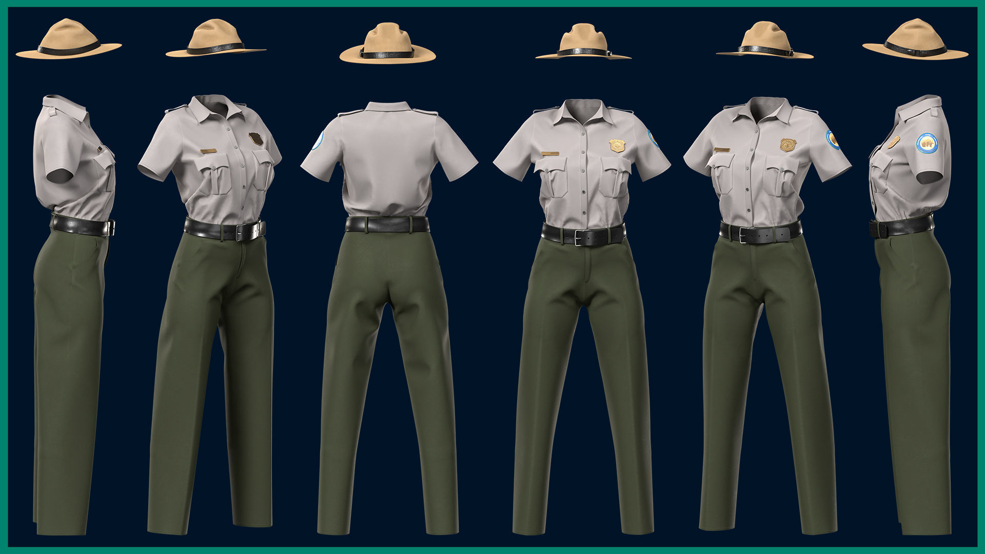 female ranger uniform with texture 3D model_1