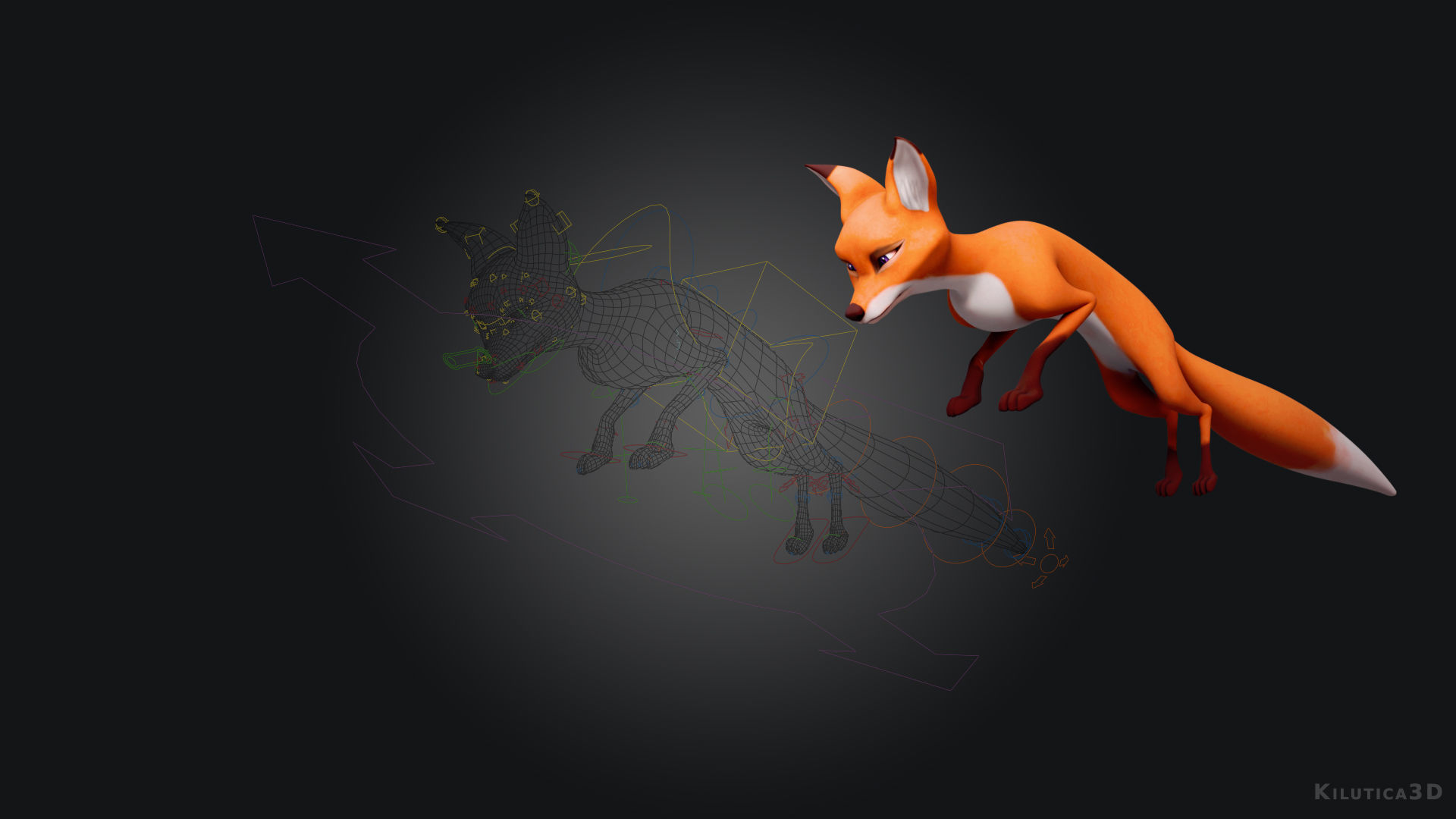 Cartoon Fox for blender Rigged Low-poly 3D model_3