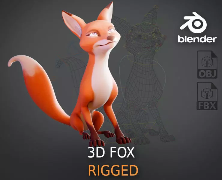 Cartoon Fox for blender Rigged Low-poly 3D model_0