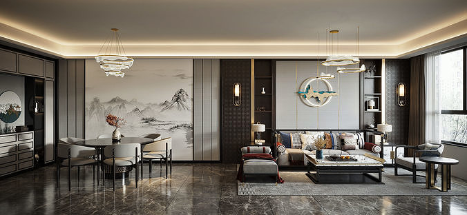 chinese apartment interior scenes     3D model
