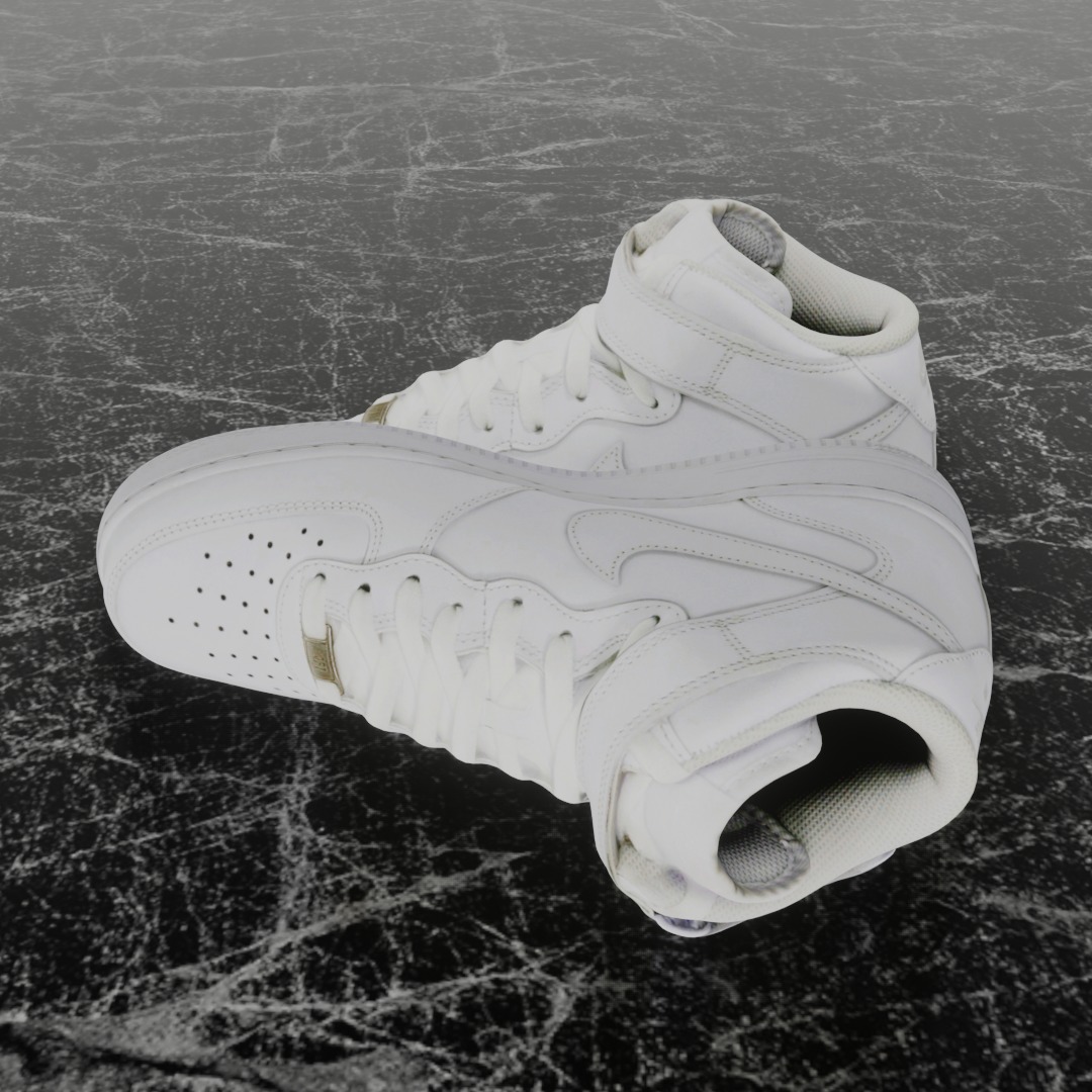 NIKE AIR FORCE ONE 1 WHITE HIGH 3D SHOES Low-poly 3D model_7