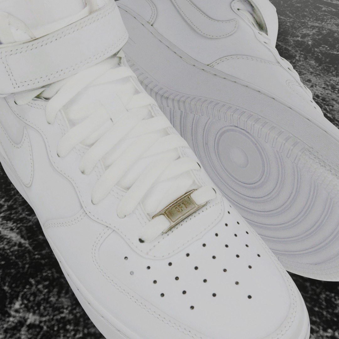 NIKE AIR FORCE ONE 1 WHITE HIGH 3D SHOES Low-poly 3D model_12