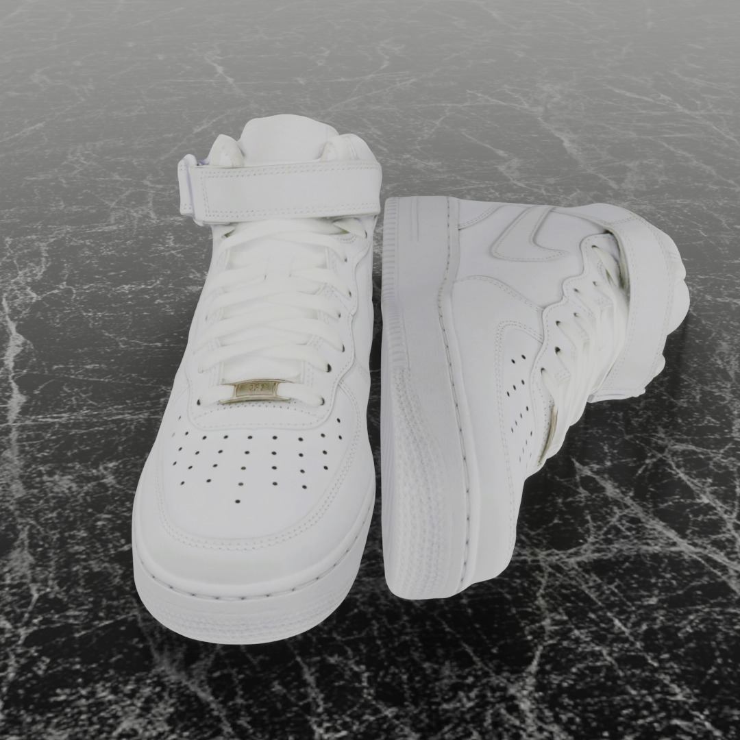 NIKE AIR FORCE ONE 1 WHITE HIGH 3D SHOES Low-poly 3D model_3