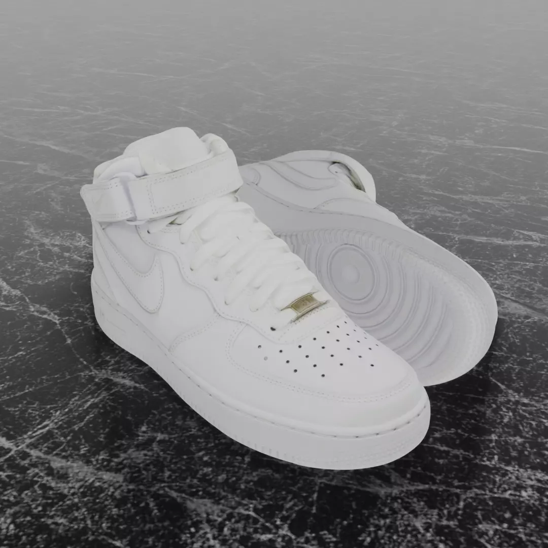 NIKE AIR FORCE ONE 1 WHITE HIGH 3D SHOES Low-poly 3D model_0