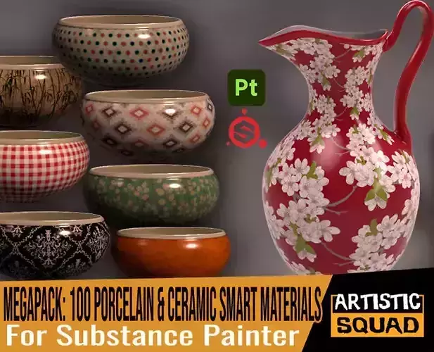 100 Porcelain and Ceramic smart materials for Substance Painter Texture