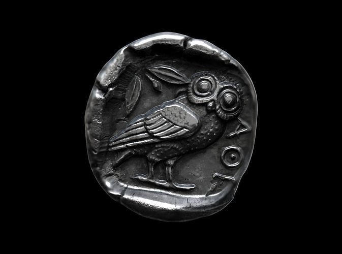 Tetradrachm Athena and owl replica 4th century BCE 3D print model