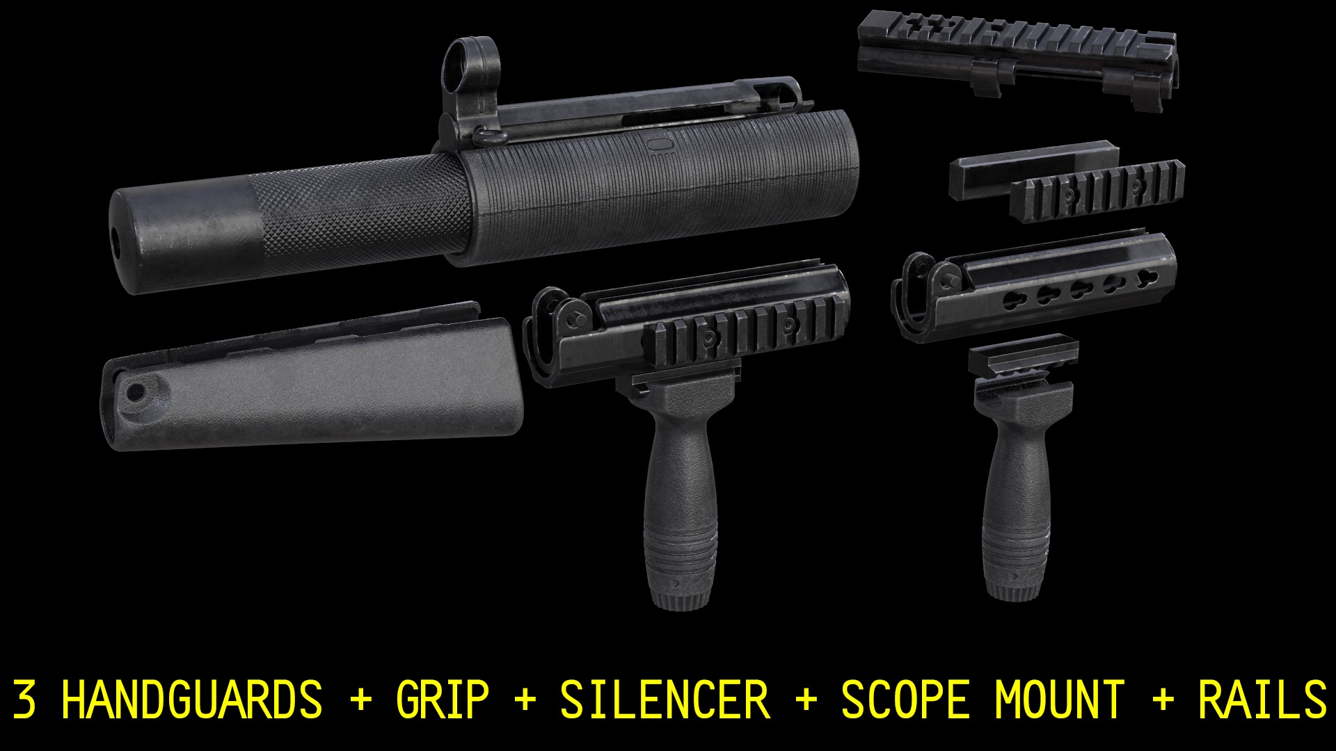 MP5A4 MP5SD5 with Silencer Scope Mount Rail Grip Low-poly 3D model_9