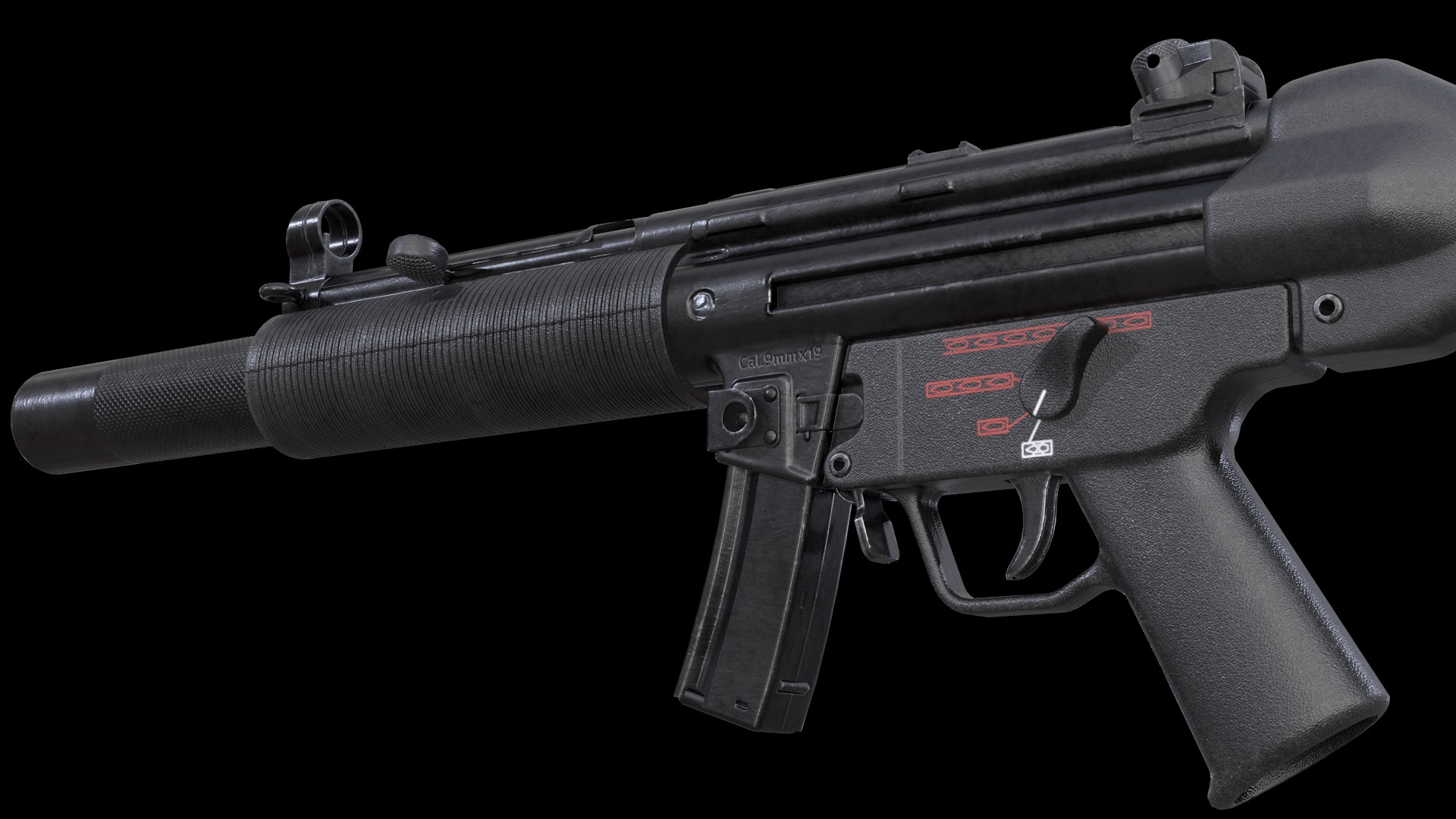 MP5A4 MP5SD5 with Silencer Scope Mount Rail Grip Low-poly 3D model_17