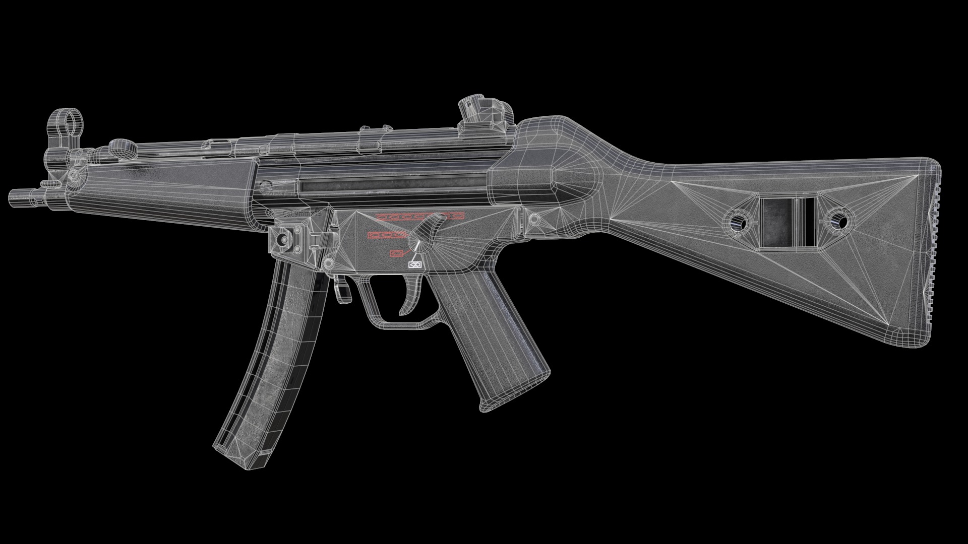 MP5A4 MP5SD5 with Silencer Scope Mount Rail Grip Low-poly 3D model_21