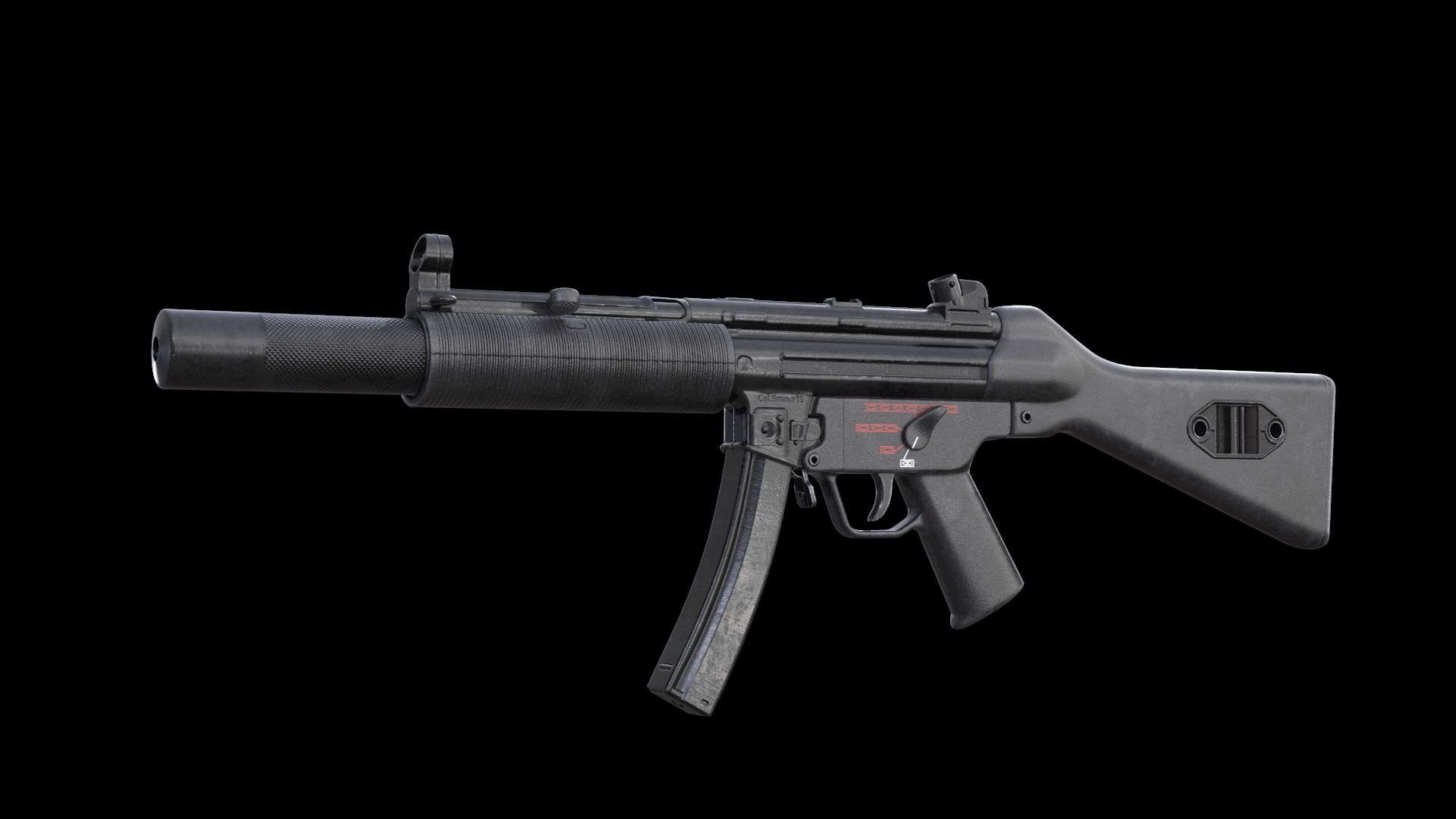MP5A4 MP5SD5 with Silencer Scope Mount Rail Grip Low-poly 3D model_15