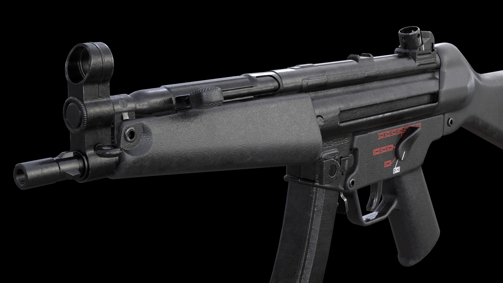MP5A4 MP5SD5 with Silencer Scope Mount Rail Grip Low-poly 3D model_4