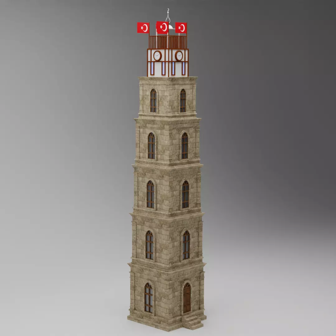 Ottoman Clock Tower 3D Model FBX Tophane Inspired 3D model_0