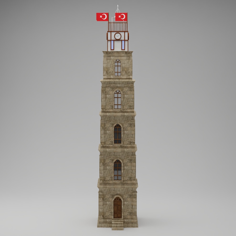 Ottoman Clock Tower 3D Model FBX Tophane Inspired 3D model_1