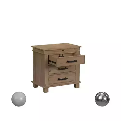 Transitional Solid Wood 3 Drawer Nightstand With USB Ports