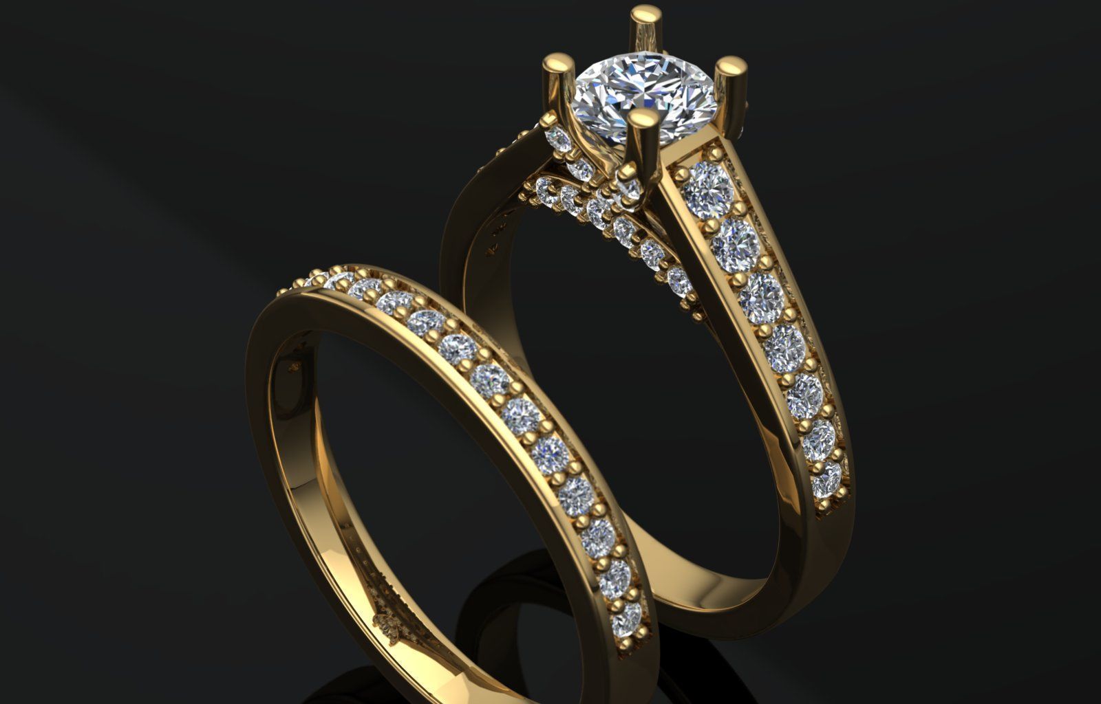 Crossover Claw Solitaire Diamond Ring with Side Band 3D print model_1