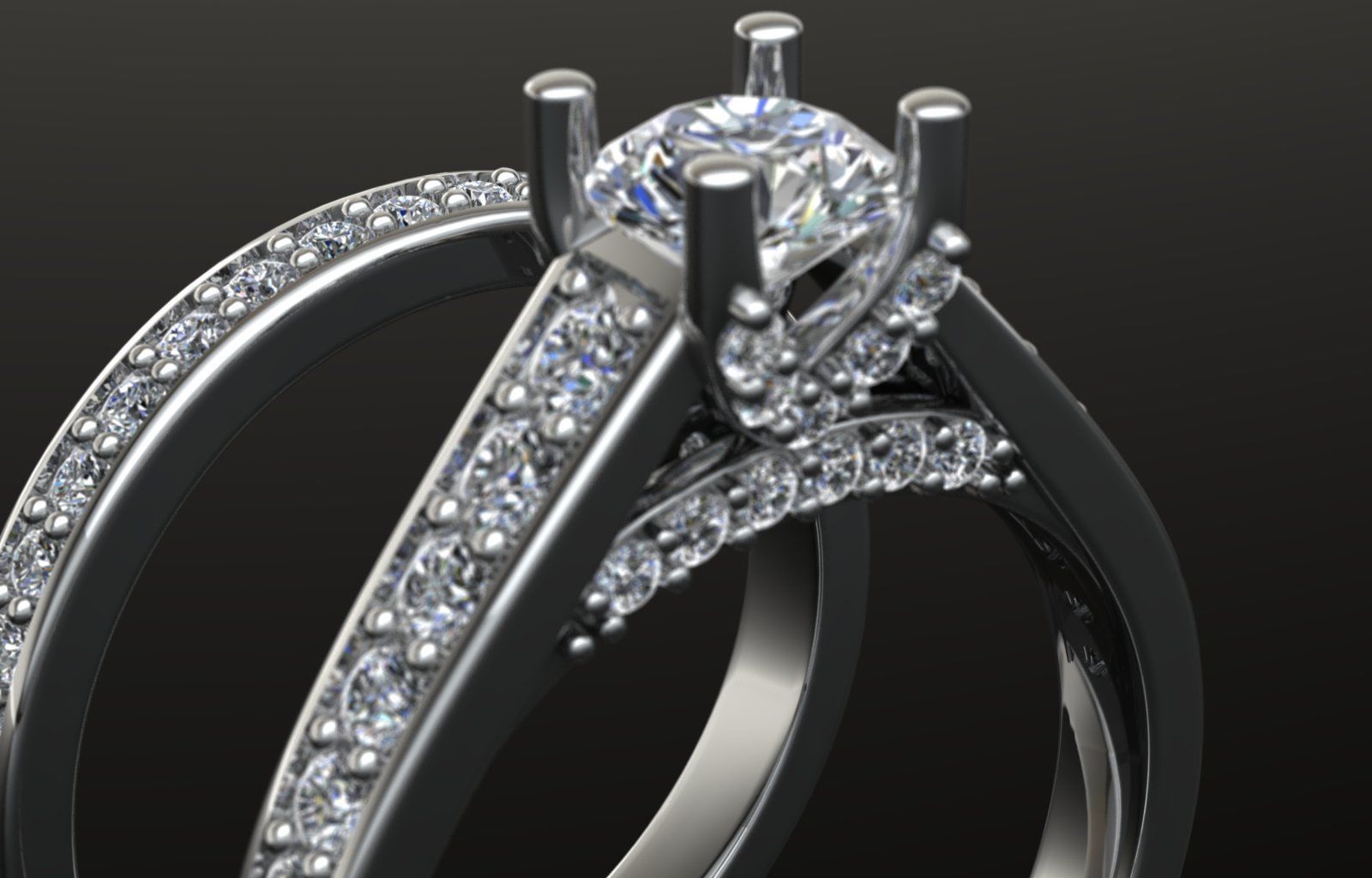 Crossover Claw Solitaire Diamond Ring with Side Band 3D print model_3