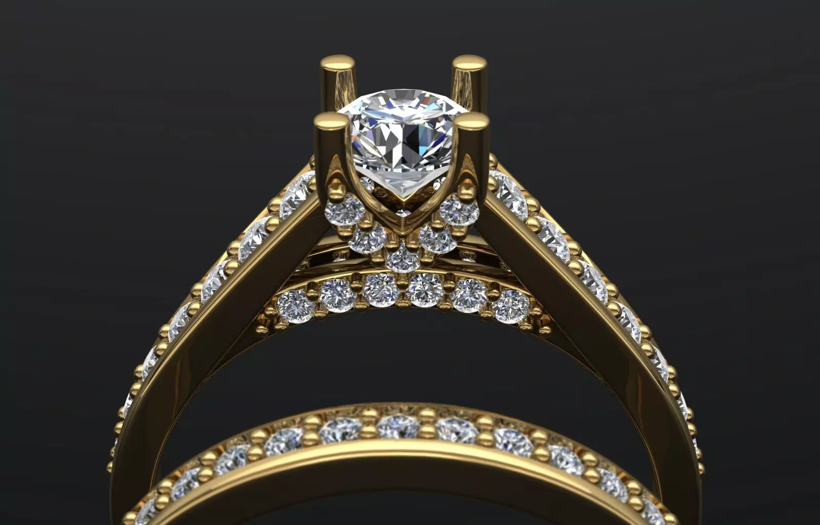 Crossover Claw Solitaire Diamond Ring with Side Band 3D print model_0