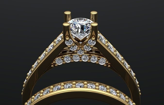 Crossover Claw Solitaire Diamond Ring with Side Band 3D print model