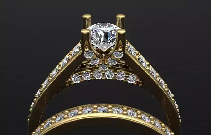 Crossover Claw Solitaire Diamond Ring with Side Band