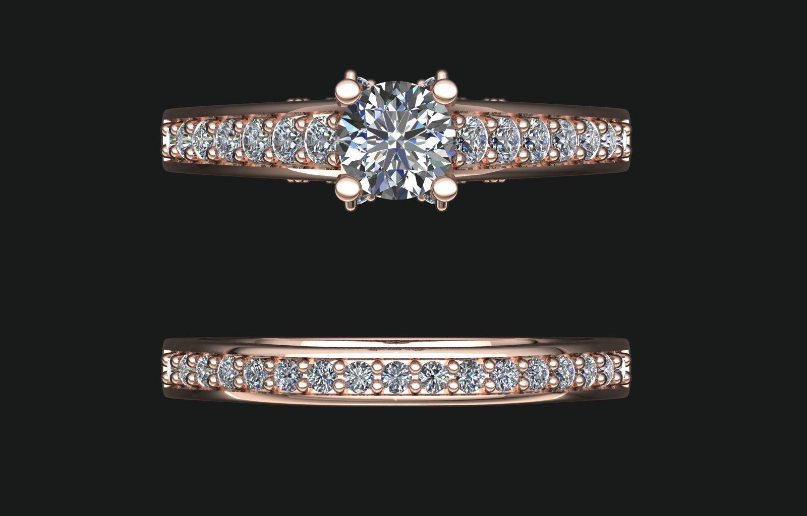 Crossover Claw Solitaire Diamond Ring with Side Band 3D print model_7